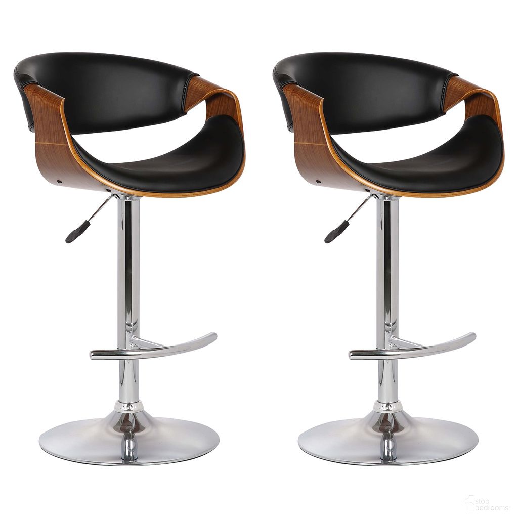 The appearance of Butterfly Adjustable Height Swivel Bar Stool Set of 2 with Chrome Base In Black and Walnut designed by Armen Living in the transitional interior design. This walnut and black piece of furniture  was selected by 1StopBedrooms from Butterfly Collection to add a touch of cosiness and style into your home. Sku: LCBUBAWABL;LCBUBAWABL. Material: Faux Leather.