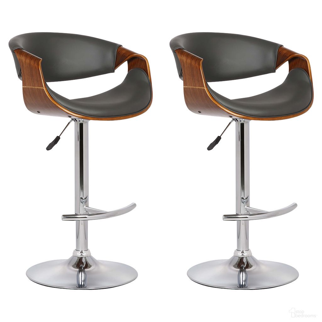 The appearance of Butterfly Adjustable Height Swivel Bar Stool Set of 2 with Chrome Base In Gray and Walnut designed by Armen Living in the transitional interior design. This gray and walnut piece of furniture was selected by 1StopBedrooms from Butterfly Collection to add a touch of cosiness and style into your home. Sku: LCBUBAWAGRAY;LCBUBAWAGRAY. Material: Faux Leather.
