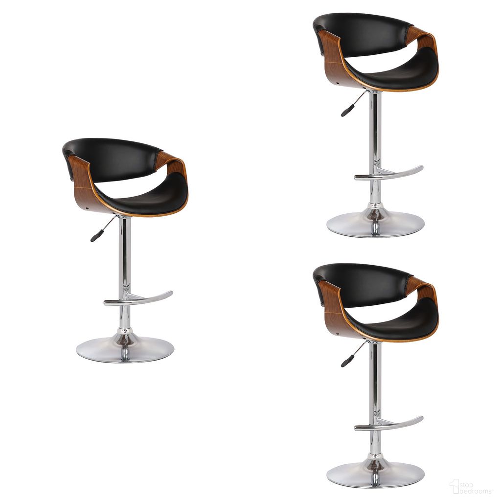 The appearance of Butterfly Adjustable Height Swivel Bar Stool Set of 3 with Chrome Base In Black and Walnut designed by Armen Living in the transitional interior design. This walnut and black piece of furniture  was selected by 1StopBedrooms from Butterfly Collection to add a touch of cosiness and style into your home. Sku: LCBUBAWABL;LCBUBAWABL;LCBUBAWABL. Material: Faux Leather.