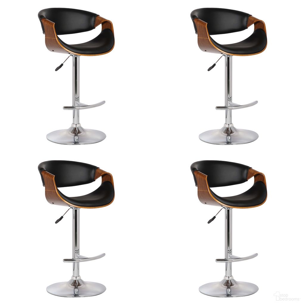 The appearance of Butterfly Adjustable Height Swivel Bar Stool Set of 4 with Chrome Base In Black and Walnut designed by Armen Living in the transitional interior design. This walnut and black piece of furniture  was selected by 1StopBedrooms from Butterfly Collection to add a touch of cosiness and style into your home. Sku: LCBUBAWABL;LCBUBAWABL;LCBUBAWABL;LCBUBAWABL. Material: Faux Leather.