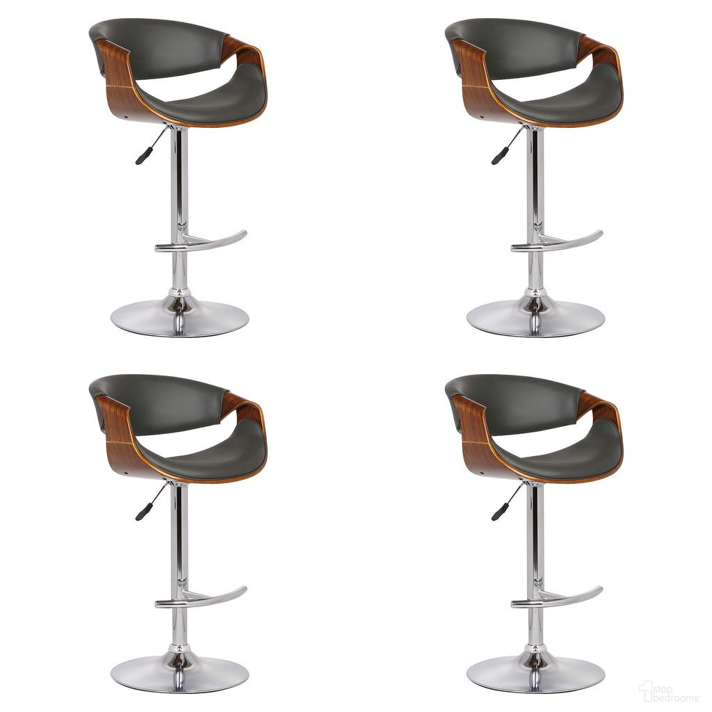 The appearance of Butterfly Adjustable Height Swivel Bar Stool Set of 4 with Chrome Base In Gray and Walnut designed by Armen Living in the transitional interior design. This gray and walnut piece of furniture was selected by 1StopBedrooms from Butterfly Collection to add a touch of cosiness and style into your home. Sku: LCBUBAWAGRAY;LCBUBAWAGRAY;LCBUBAWAGRAY;LCBUBAWAGRAY. Material: Faux Leather.