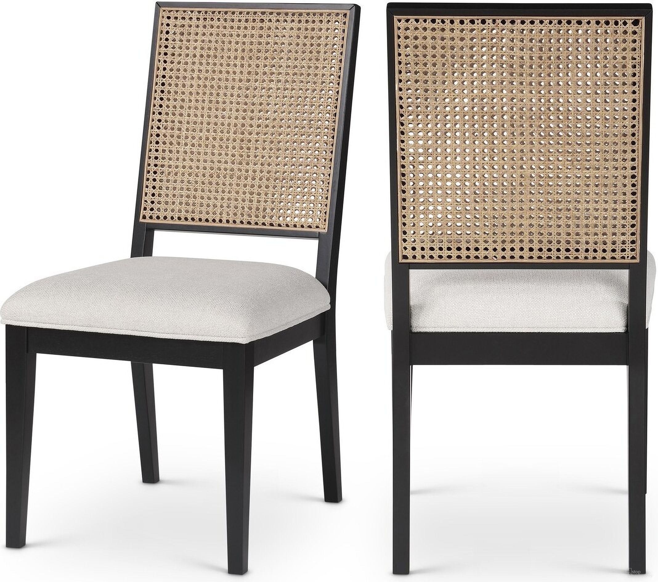 The appearance of Butterfly Cream Linen Textured Fabric Dining Chair Set of 2 In Black designed by Meridian in the transitional interior design. This black piece of furniture was selected by 1StopBedrooms from Butterfly Collection to add a touch of cosiness and style into your home. Sku: 705Black-C. Material: Rubberwood. Chair Type: Side Chair.