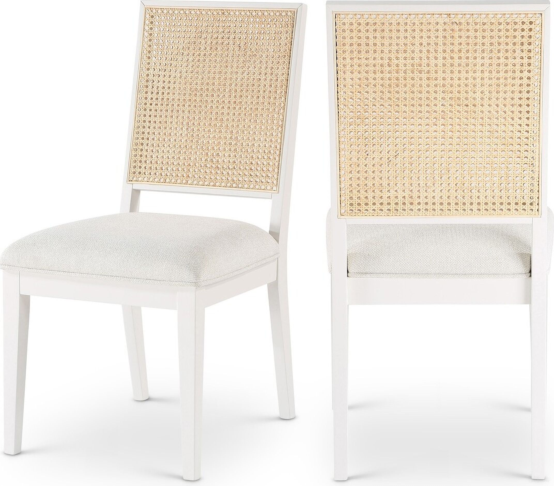 The appearance of Butterfly Cream Linen Textured Fabric Dining Chair Set of 2 In White designed by Meridian in the transitional interior design. This white piece of furniture was selected by 1StopBedrooms from Butterfly Collection to add a touch of cosiness and style into your home. Sku: 705White-C. Material: Rubberwood. Chair Type: Side Chair.