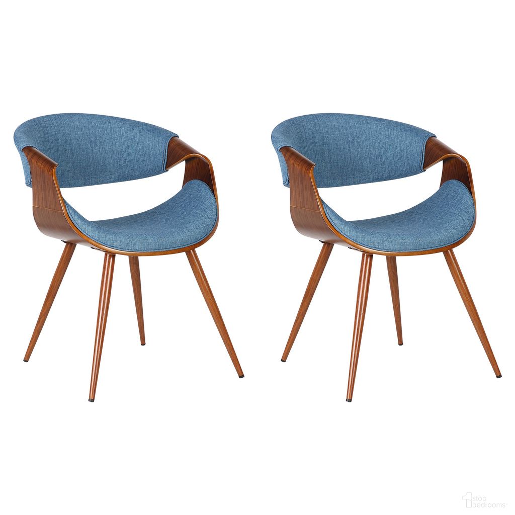 Butterfly Dining Chair Set of 2 In Walnut and Blue