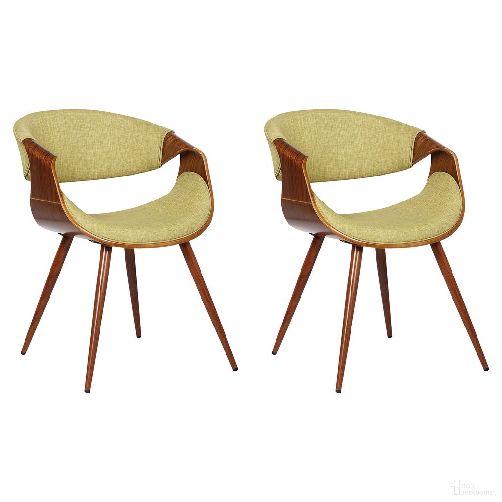 The appearance of Butterfly Dining Chair Set of 2 In Walnut and Green designed by Armen Living in the transitional interior design. This walnut and green piece of furniture was selected by 1StopBedrooms from Butterfly Collection to add a touch of cosiness and style into your home. Sku: LCBUCHWAGR;LCBUCHWAGR. Material: Fabric. Chair Type: Arm Chair.