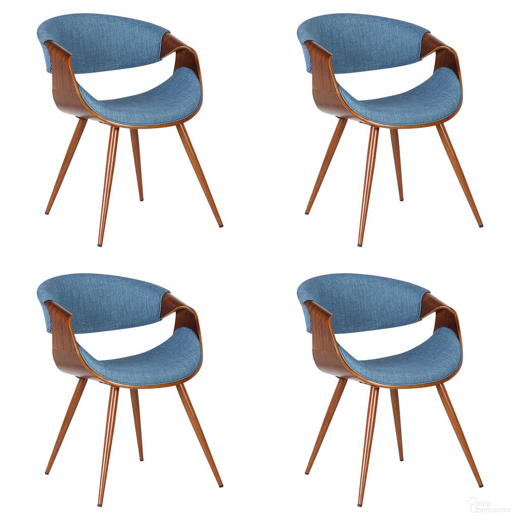 Butterfly Dining Chair Set of 4 In Walnut and Blue