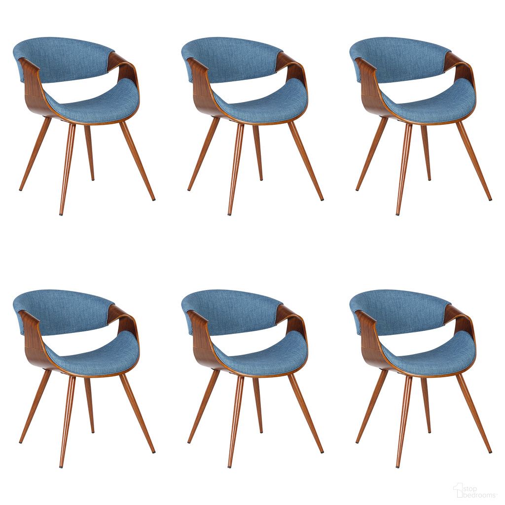 Butterfly Dining Chair Set of 6 In Walnut and Blue