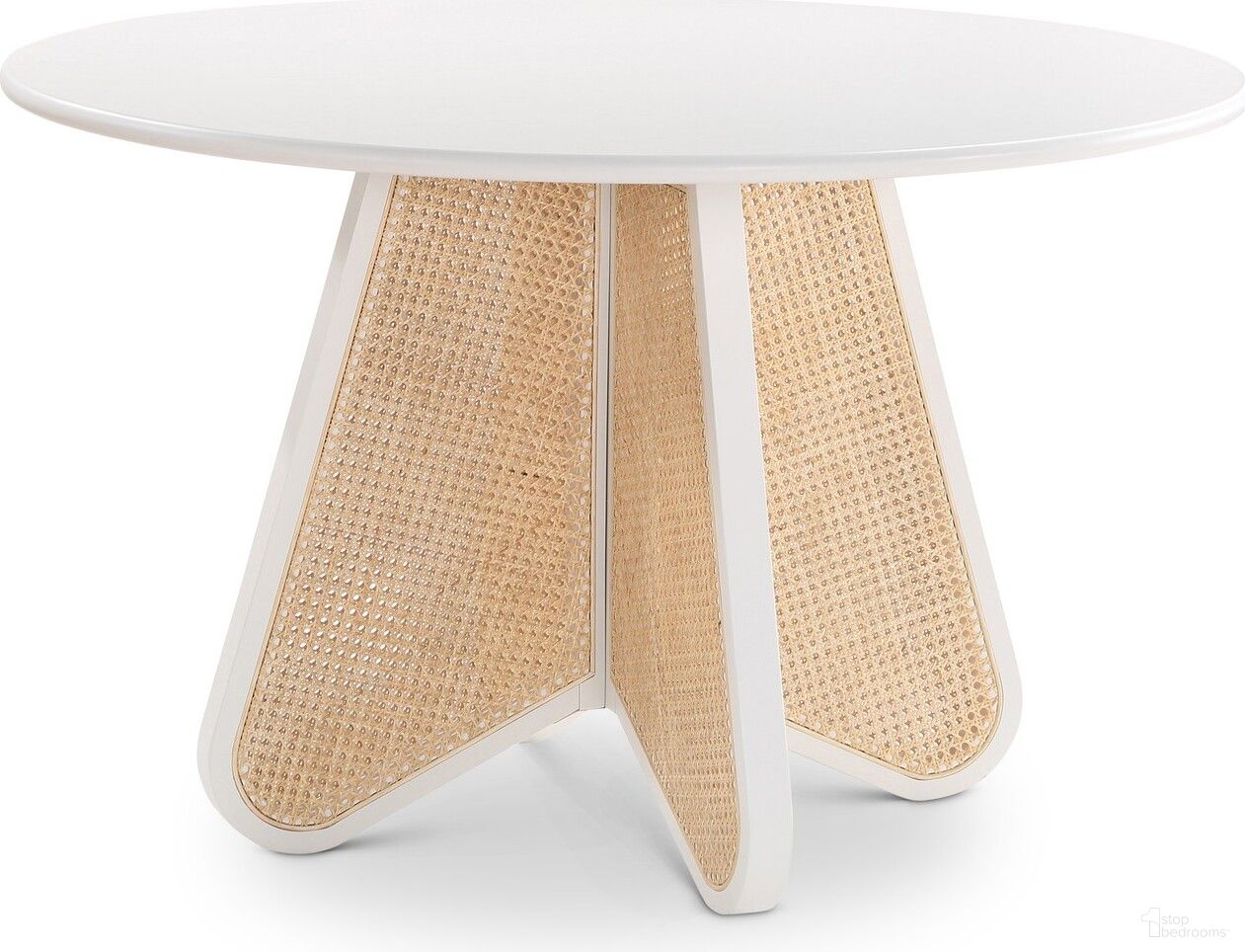 The appearance of Butterfly Dining Table In White designed by Meridian in the transitional interior design. This white piece of furniture was selected by 1StopBedrooms from Butterfly Collection to add a touch of cosiness and style into your home. Sku: 705White-T. Table Base Style: Pedestal. Table Top Shape: Round. Material: Rubberwood. Size: 48".