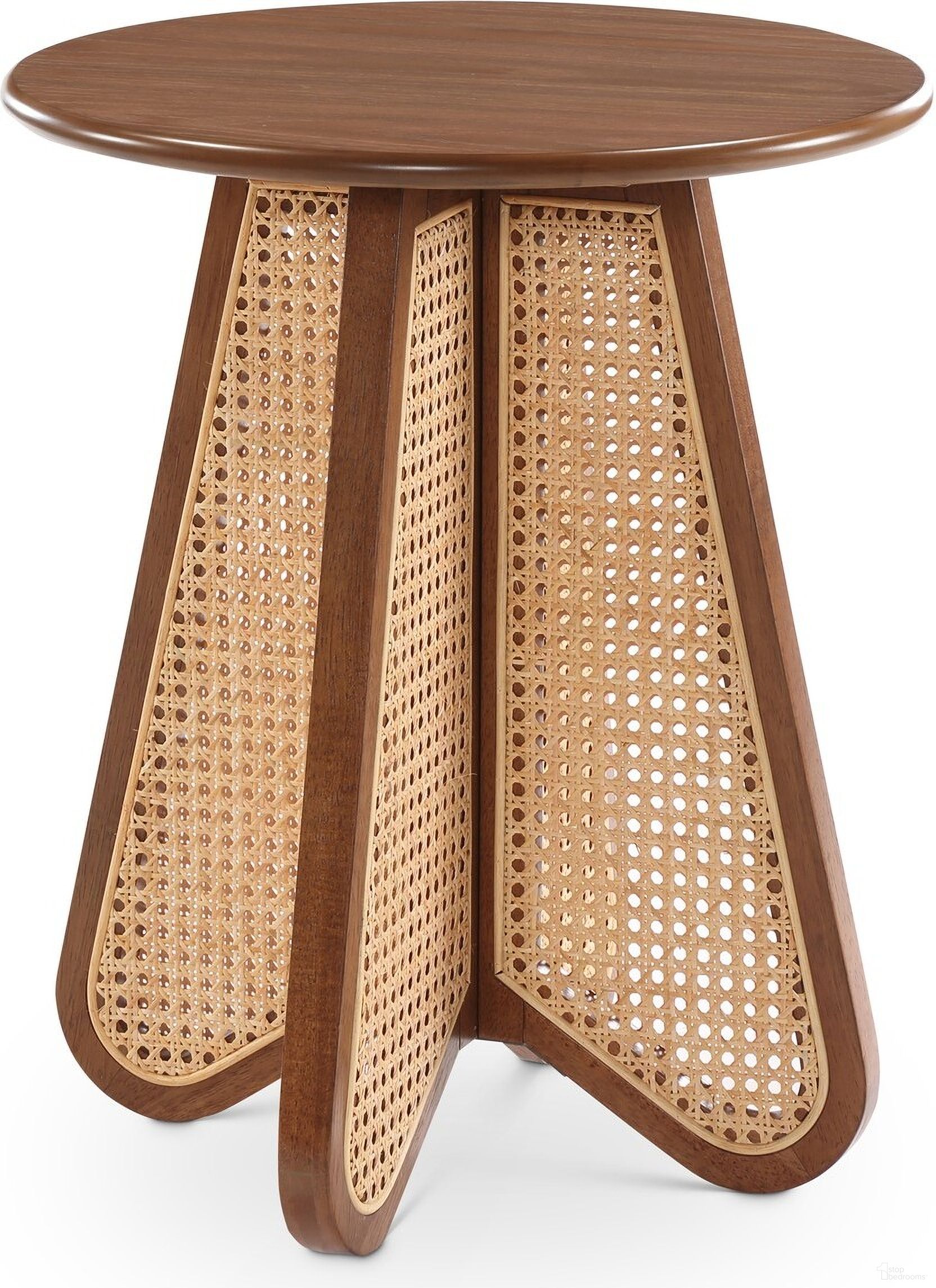 The appearance of Butterfly End Table In Walnut designed by Meridian in the transitional interior design. This walnut piece of furniture was selected by 1StopBedrooms from Butterfly Collection to add a touch of cosiness and style into your home. Sku: 208Walnut-ET. Material: Rubberwood.