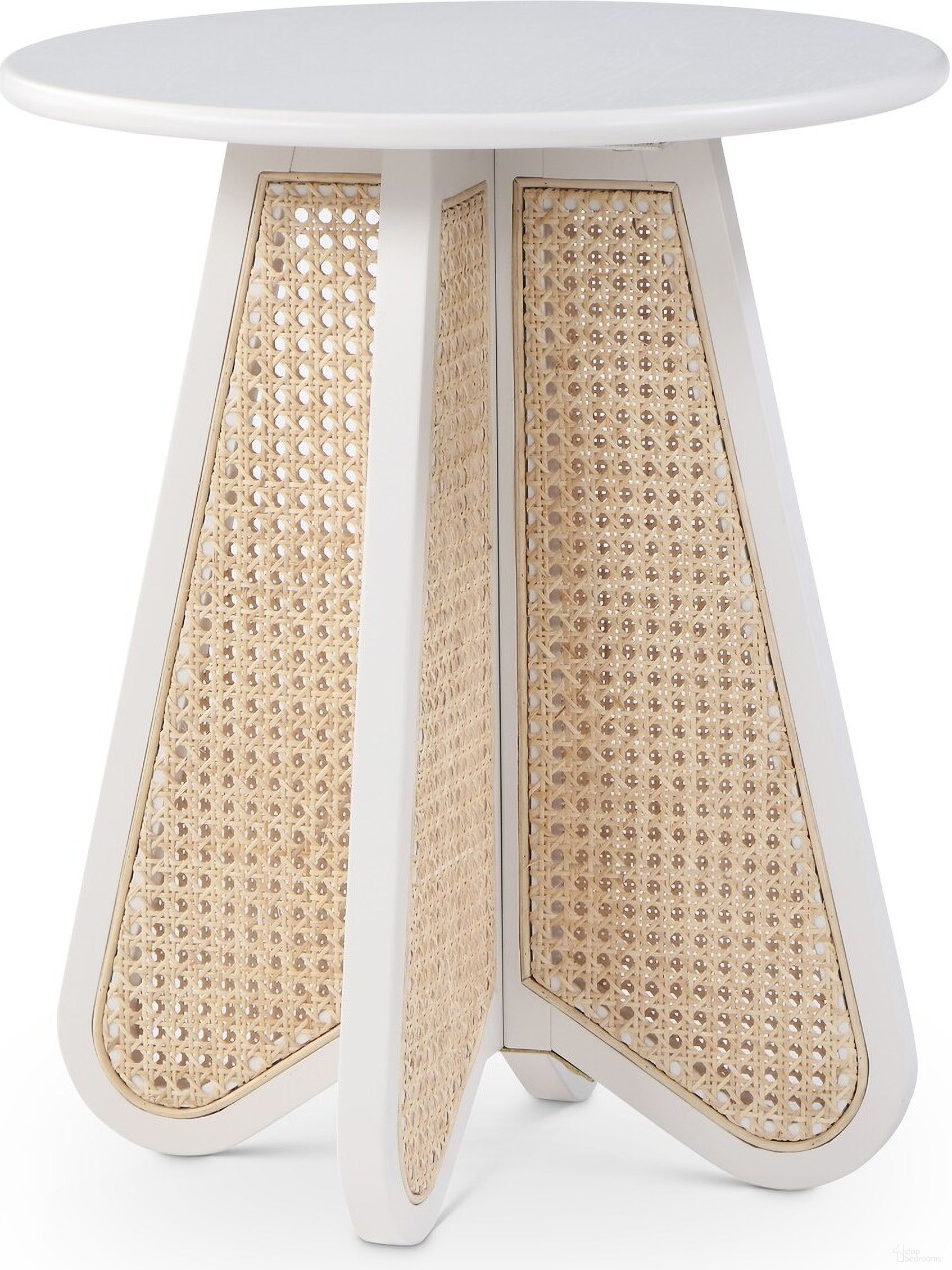 The appearance of Butterfly End Table In White designed by Meridian in the transitional interior design. This white piece of furniture was selected by 1StopBedrooms from Butterfly Collection to add a touch of cosiness and style into your home. Sku: 208White-ET. Material: Rubberwood.