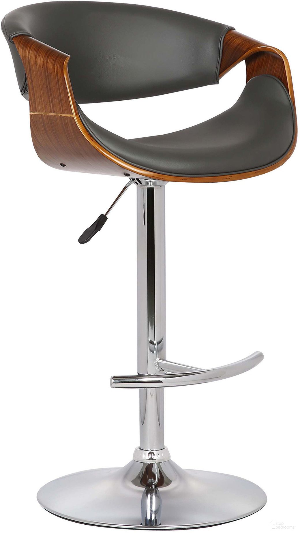 The appearance of Butterfly Adjustable Height Swivel Gray Faux Leather and Walnut Wood Bar Stool with Chrome Base designed by Armen Living in the transitional interior design. This gray piece of furniture  was selected by 1StopBedrooms from Butterfly Collection to add a touch of cosiness and style into your home. Sku: LCBUBAWAGRAY. Material: Wood.