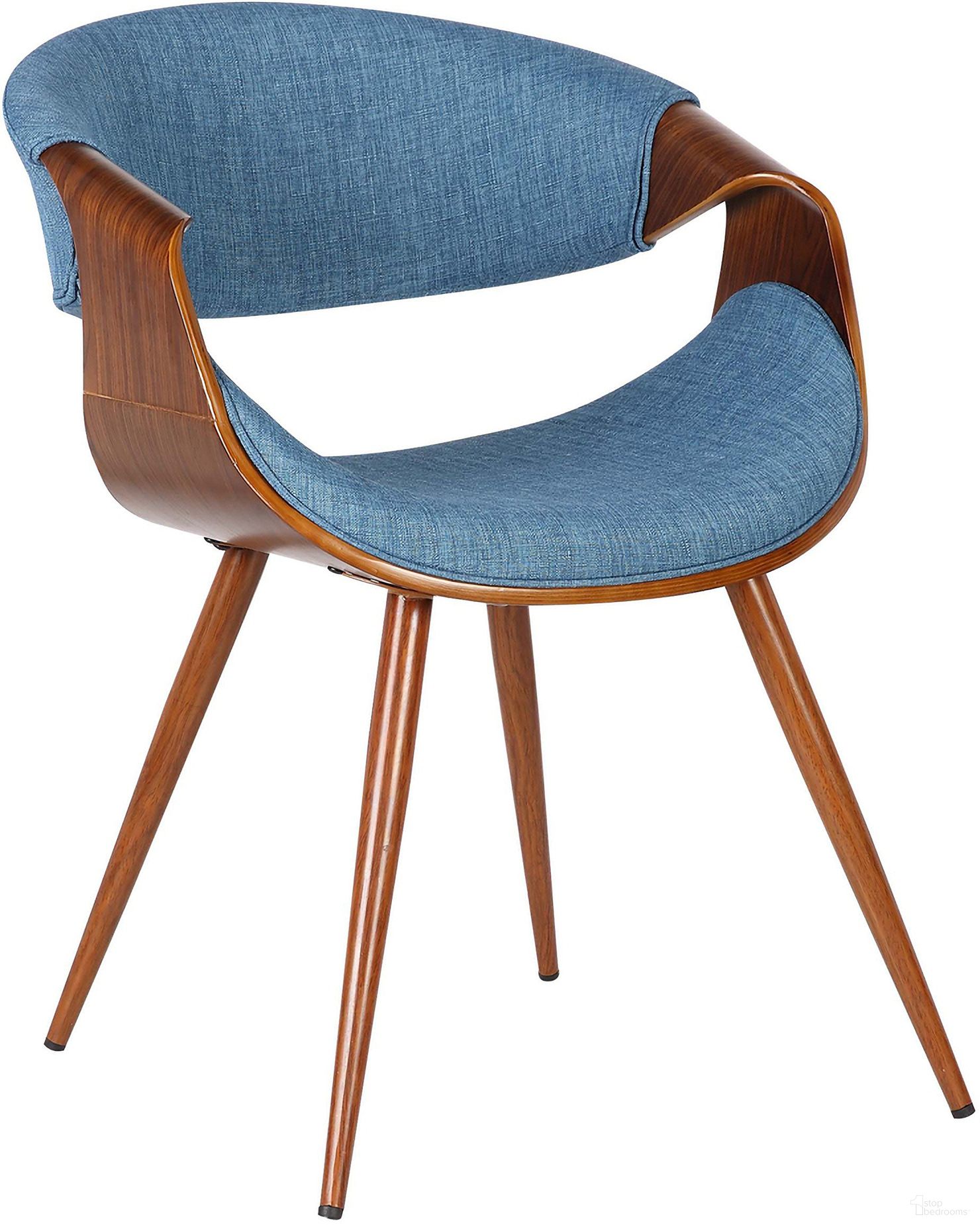 Butterfly Mid-Century Dining Chair In Walnut Finish and Blue Fabric