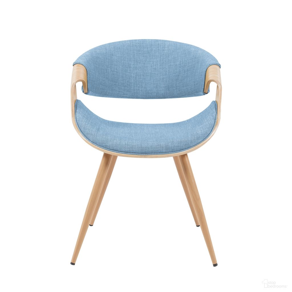 The appearance of Butterfly Upholstered Dining Chair In Light Blue and Oak designed by Armen Living in the transitional interior design. This light blue/oak piece of furniture was selected by 1StopBedrooms from Butterfly Collection to add a touch of cosiness and style into your home. Sku: LCBUCHPOLBLU. Material: Polyester. Chair Type: Arm Chair.