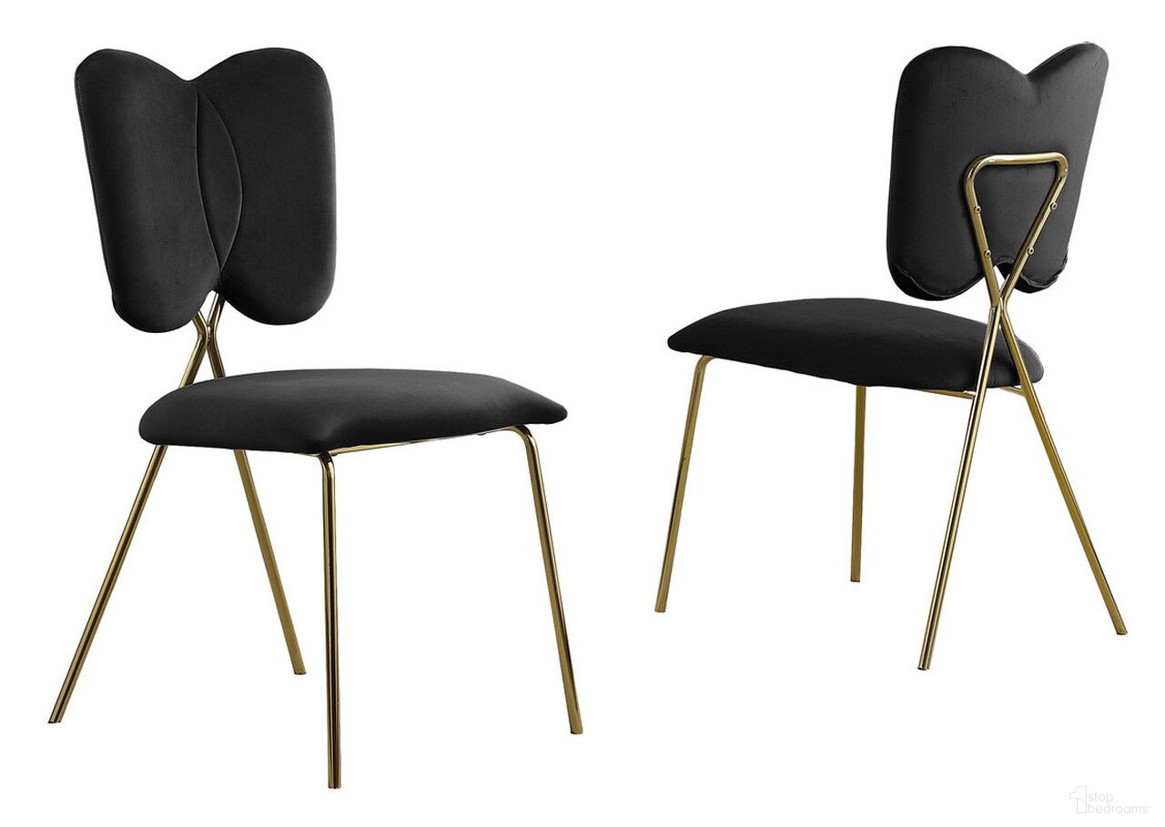 The appearance of Butterfly Winged Side Chairs Set of 4 In Black Velvet and Gold Chrome Base designed by Best Quality Furniture in the modern / contemporary interior design. This black and gold piece of furniture  was selected by 1StopBedrooms from Butterfly Collection to add a touch of cosiness and style into your home. Sku: SC248. Material: Velvet. Chair Type: Side Chair.