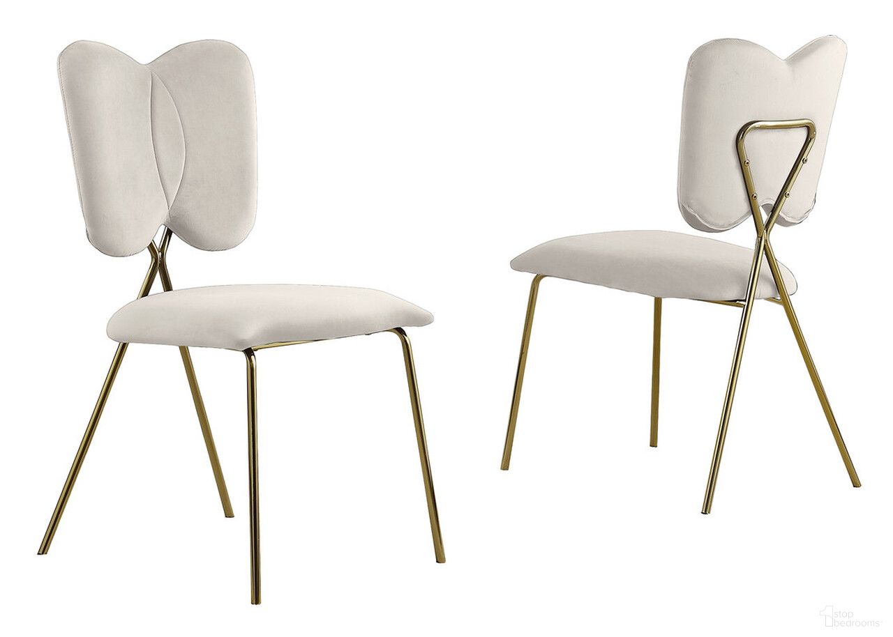 The appearance of Butterfly Winged Side Chairs Set of 4 In Cream Velvet and Gold Chrome Base designed by Best Quality Furniture in the modern / contemporary interior design. This cream/gold piece of furniture was selected by 1StopBedrooms from Butterfly Collection to add a touch of cosiness and style into your home. Sku: SC249. Material: Velvet. Chair Type: Side Chair.