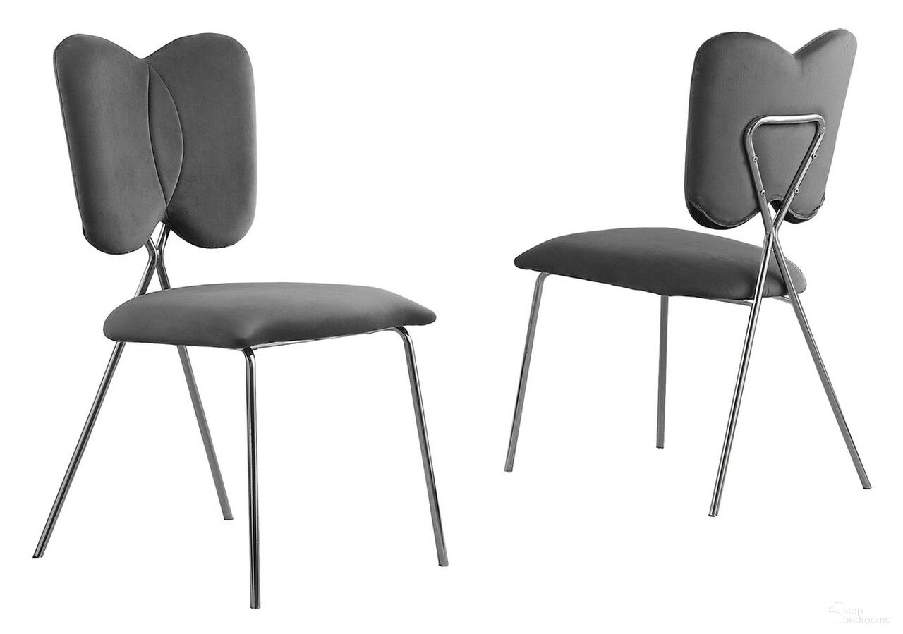 The appearance of Butterfly Winged Side Chairs Set of 4 In Dark Gray Velvet and Silver Chrome Base designed by Best Quality Furniture in the modern / contemporary interior design. This dark gray/silver piece of furniture  was selected by 1StopBedrooms from Butterfly Collection to add a touch of cosiness and style into your home. Sku: SC240. Material: Velvet. Chair Type: Side Chair.