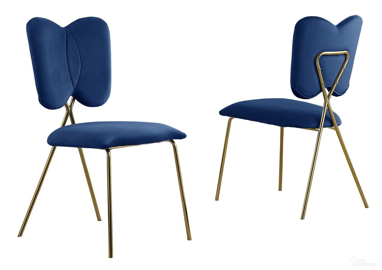 The appearance of Butterfly Winged Side Chairs Set of 4 In Navy Blue Velvet and Gold Chrome Base designed by Best Quality Furniture in the modern / contemporary interior design. This navy blue and gold piece of furniture was selected by 1StopBedrooms from Butterfly Collection to add a touch of cosiness and style into your home. Sku: SC247. Material: Velvet. Chair Type: Side Chair.