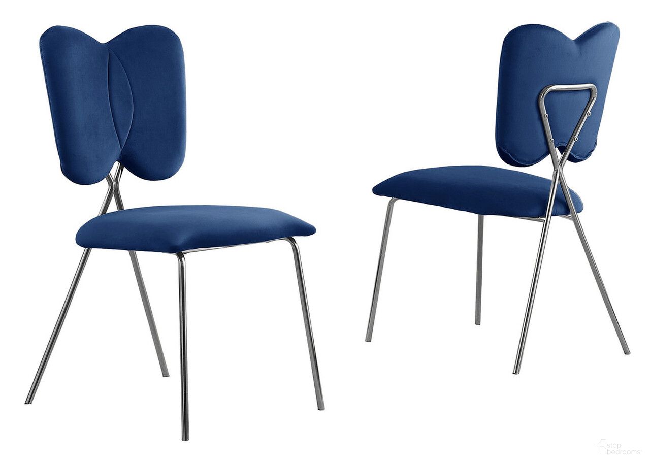 Butterfly Winged Side Chairs Set of 4 In Navy Blue Velvet and Silver Chrome Base
