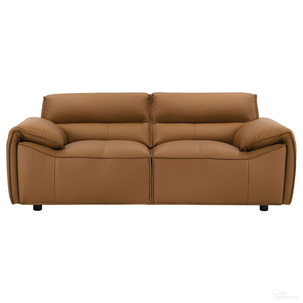 The appearance of Buxton Top Grain Leather Upholstered Loveseat In Orange designed by Coaster in the modern / contemporary interior design. This orange piece of furniture was selected by 1StopBedrooms from Buxton Collection to add a touch of cosiness and style into your home. Sku: 509502. Material: Veneer.