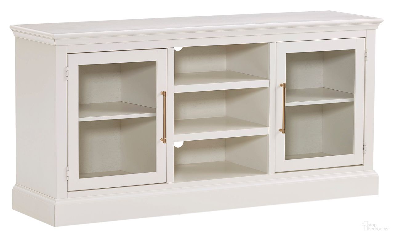 The appearance of Byron 66 Inch Console with 2 Doors In White designed by Aspenhome in the traditional interior design. This white piece of furniture  was selected by 1StopBedrooms from Byron Collection to add a touch of cosiness and style into your home. Sku: MBB1241-WHI. Material: Wood.
