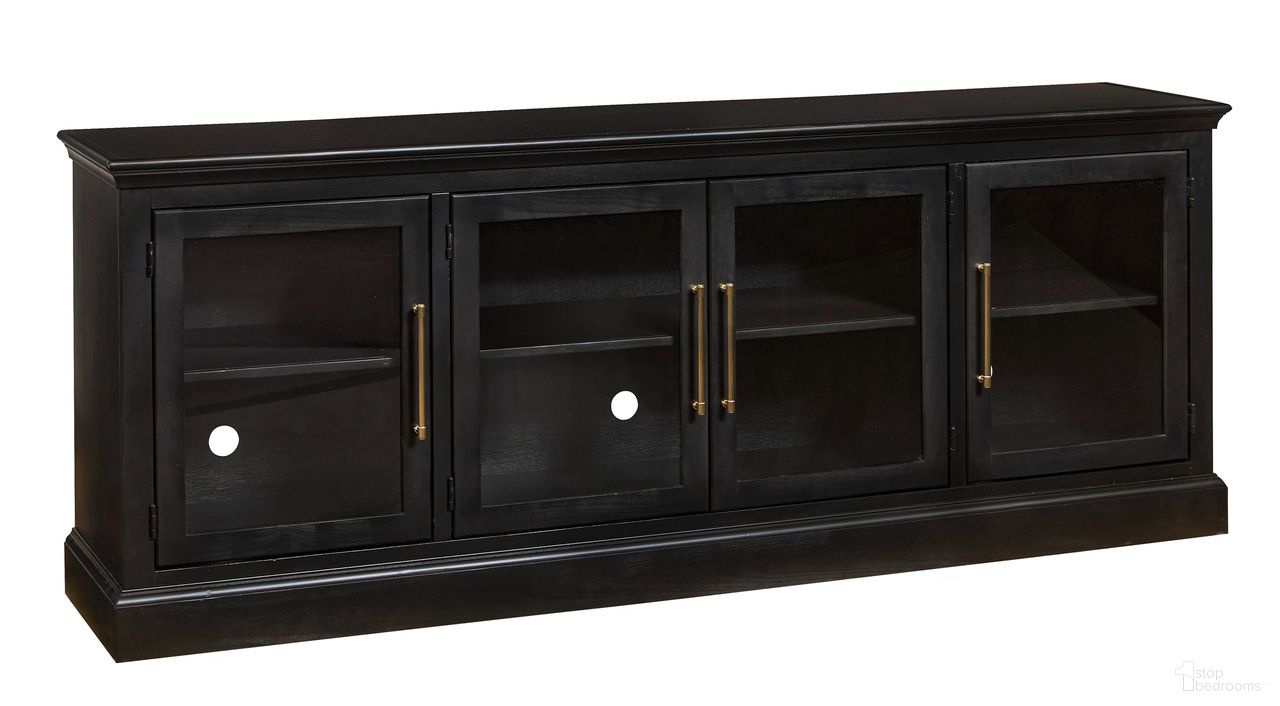 The appearance of Byron 84 Inch Console with 4 Doors In Black designed by Aspenhome in the traditional interior design. This black piece of furniture  was selected by 1StopBedrooms from Byron Collection to add a touch of cosiness and style into your home. Sku: MBB1260-BLK. Material: Wood.