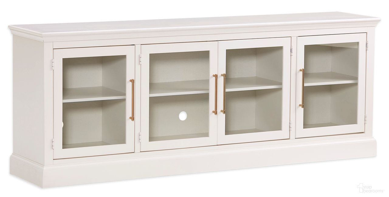 The appearance of Byron 84 Inch Console with 4 Doors In White designed by Aspenhome in the traditional interior design. This white piece of furniture  was selected by 1StopBedrooms from Byron Collection to add a touch of cosiness and style into your home. Sku: MBB1260-WHI. Material: Wood.