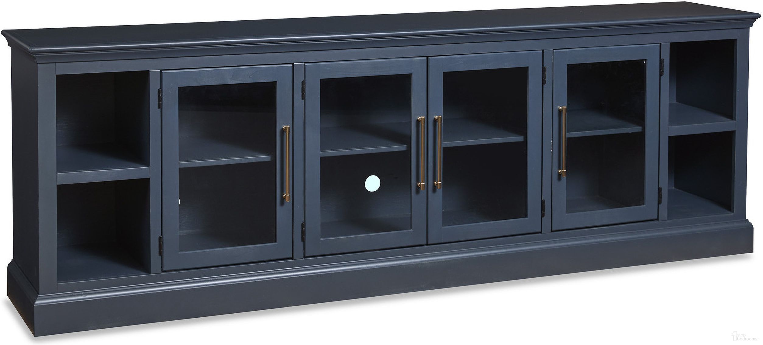 The appearance of Byron 98 Inch Console with 4 Doors In Malta Blue designed by Aspenhome in the traditional interior design. This blue piece of furniture  was selected by 1StopBedrooms from Byron Collection to add a touch of cosiness and style into your home. Sku: MBB1270-MBL. Material: Wood.