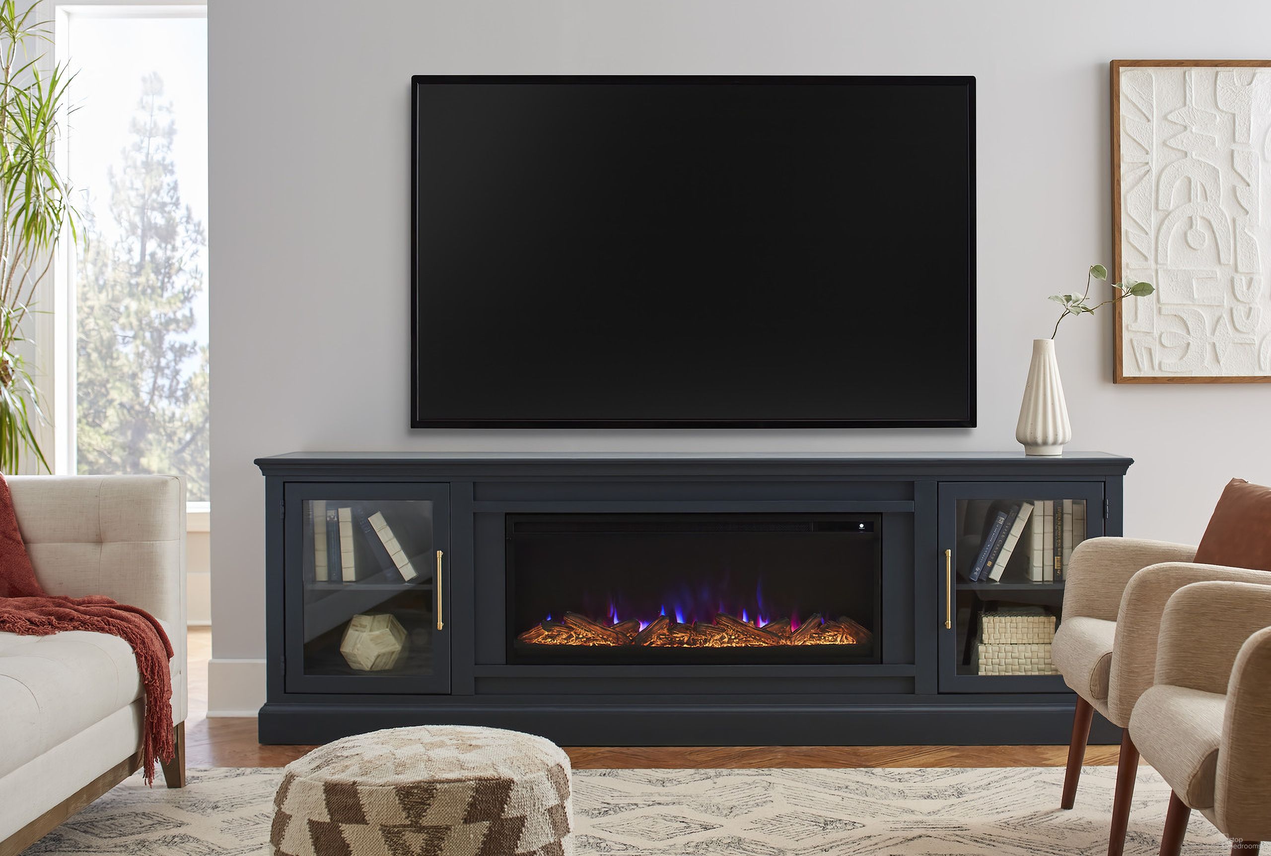 The appearance of Byron 98 Inch Fireplace Console In Malta Blue designed by Aspenhome in the traditional interior design. This blue piece of furniture  was selected by 1StopBedrooms from Byron Collection to add a touch of cosiness and style into your home. Sku: MBB1970-MBL. Material: Wood.