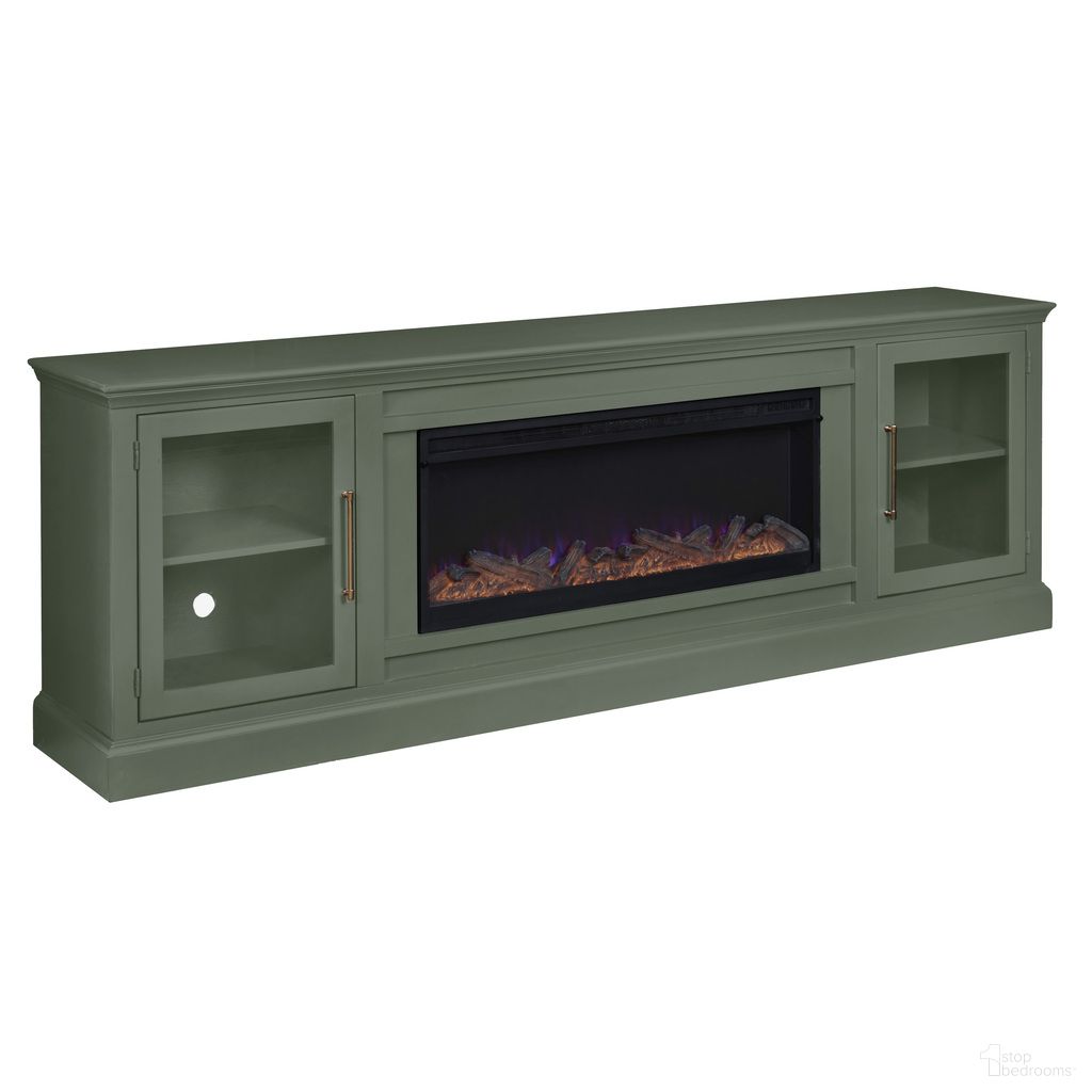 Byron 98 Inch Fireplace Console In Sage Green