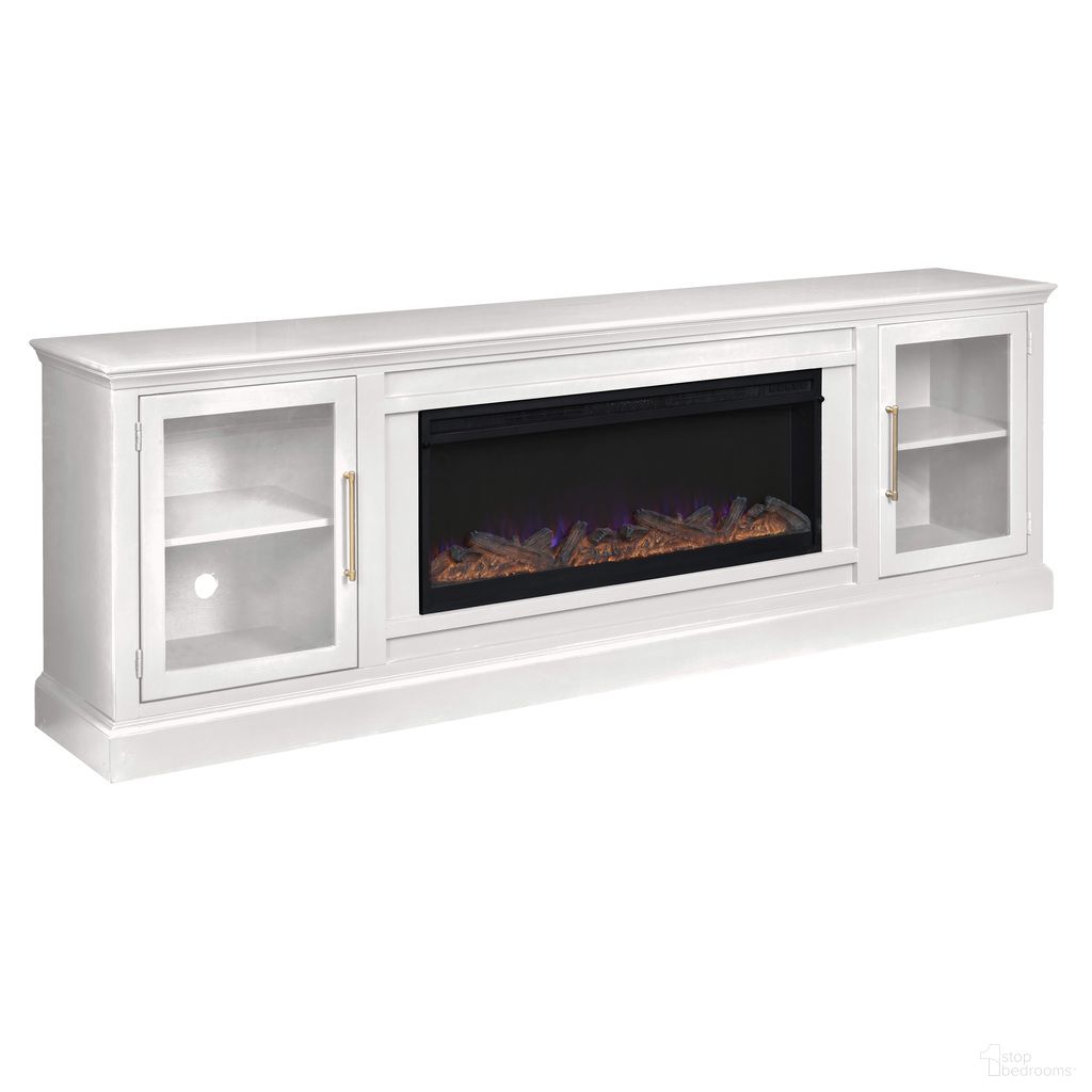 The appearance of Byron 98 Inch Fireplace Console In White designed by Aspenhome in the traditional interior design. This white piece of furniture  was selected by 1StopBedrooms from Byron Collection to add a touch of cosiness and style into your home. Sku: MBB1970-WHI. Material: Wood.