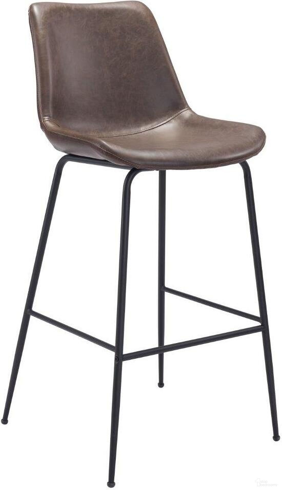 The appearance of Byron Barstool In Brown designed by Zuo Modern in the modern / contemporary interior design. This brown piece of furniture  was selected by 1StopBedrooms from Byron Collection to add a touch of cosiness and style into your home. Sku: 101771. Material: Polyurethane.