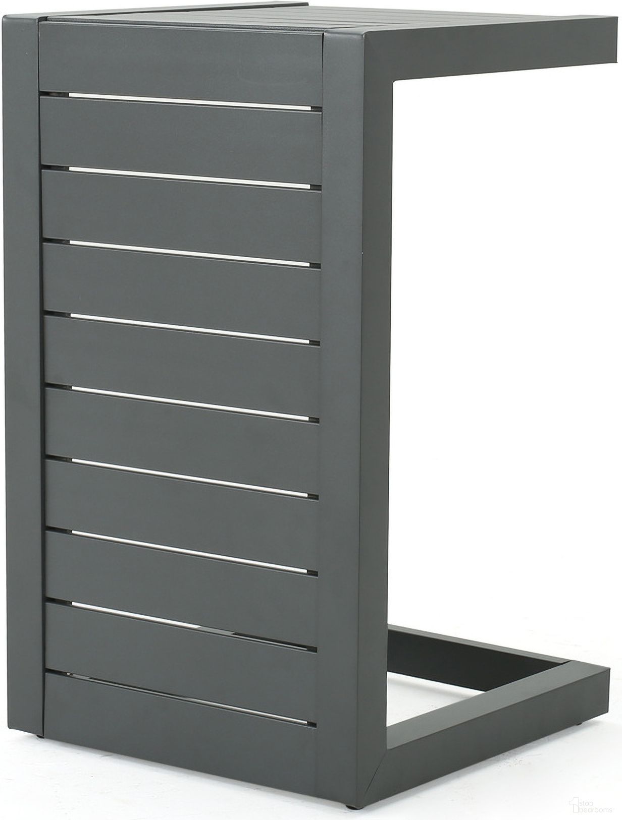 The appearance of C-Shaped Outdoor Table with Aluminum Frame In Grey designed by Noble House in the industrial interior design. This grey piece of furniture was selected by 1StopBedrooms from to add a touch of cosiness and style into your home. Sku: 59990.00GRY. Table Top Shape: Square. Material: Aluminum.