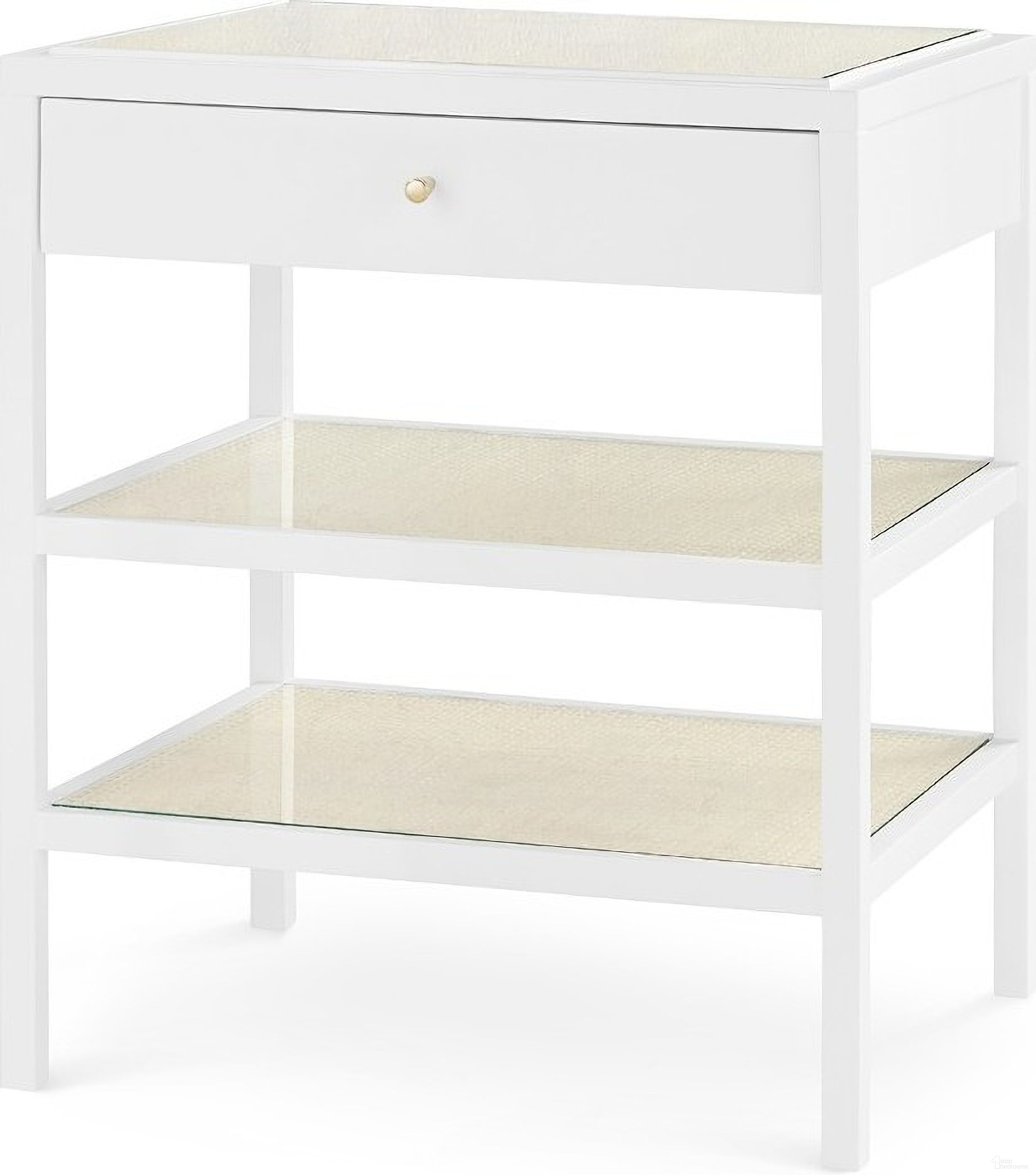 The appearance of Caanan 1-Drawer Side Table In Vanilla designed by Villa & House in the transitional interior design. This vanilla piece of furniture  was selected by 1StopBedrooms from Caanan Collection to add a touch of cosiness and style into your home. Sku: CAA-110-09. Material: Glass.