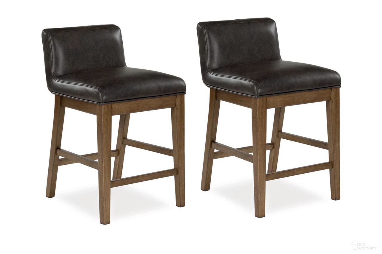 The appearance of Cabalynn Counter Height Barstool Set of 2 In Two-tone Brown designed by Signature Design by Ashley in the transitional interior design. This two-tone brown piece of furniture was selected by 1StopBedrooms from Cabalynn Collection to add a touch of cosiness and style into your home. Sku: D974-124. Material: Leather Match.