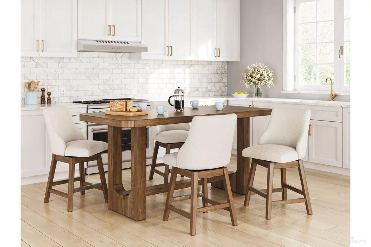The appearance of Cabalynn Counter Height Dining Room Set In Oatmeal and Light Brown designed by Signature Design by Ashley in the transitional interior design. This oatmeal/light brown piece of furniture was selected by 1StopBedrooms from Cabalynn Collection to add a touch of cosiness and style into your home. Sku: D974-13;D974-324;D974-324. Material: Wood.