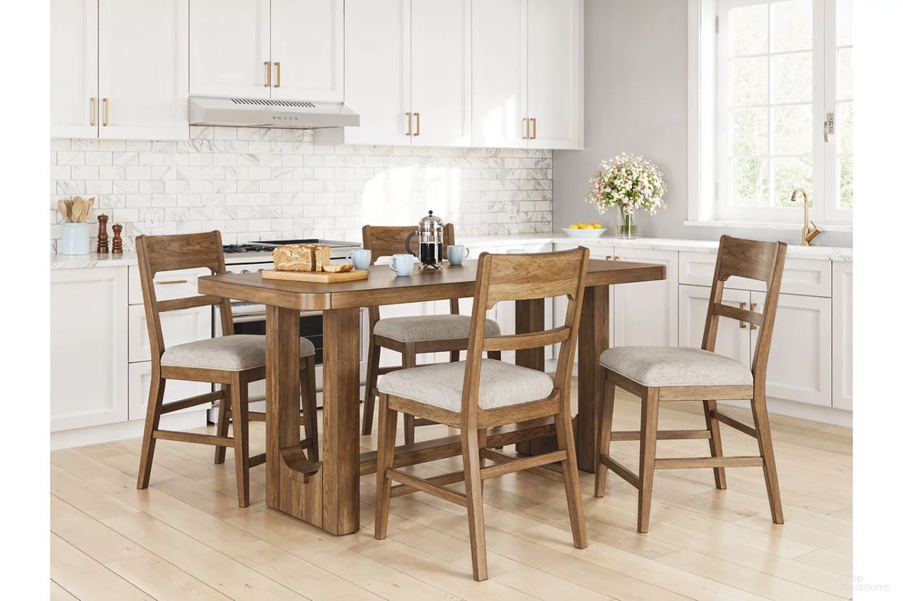The appearance of Cabalynn Counter Height Dining Room Set In Oatmeal and Light Brown designed by Signature Design by Ashley in the transitional interior design. This oatmeal/light brown piece of furniture was selected by 1StopBedrooms from Cabalynn Collection to add a touch of cosiness and style into your home. Sku: D974-13;D974-224;D974-224. Material: Wood.