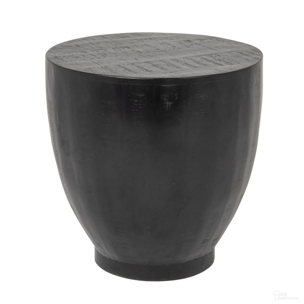 The appearance of Cabella Round Mango Wood Drum End Table with Combed Finish In Black designed by Rowena Interiors in the rustic / southwestern interior design. This black piece of furniture  was selected by 1StopBedrooms from Cabella Collection to add a touch of cosiness and style into your home. Sku: EC2209. Material: Mango Wood.