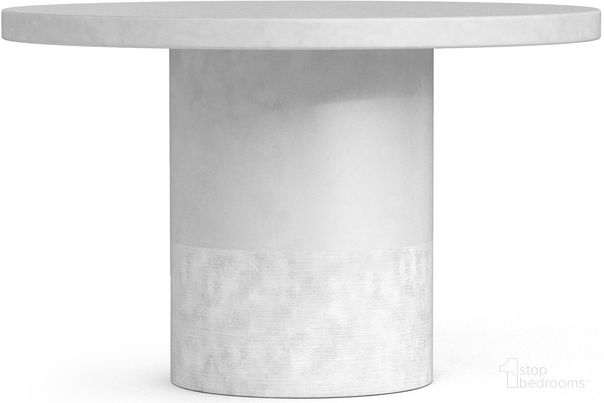 The appearance of Cabo 48 Inch Round Dining Table In White Rock designed by Azzurro Living in the coastal interior design. This white rock piece of furniture  was selected by 1StopBedrooms from Cabo Collection to add a touch of cosiness and style into your home. Sku: BSR-C11DTRD-T. Table Base Style: Pedestal. Table Top Shape: Round. Material: Concrete.