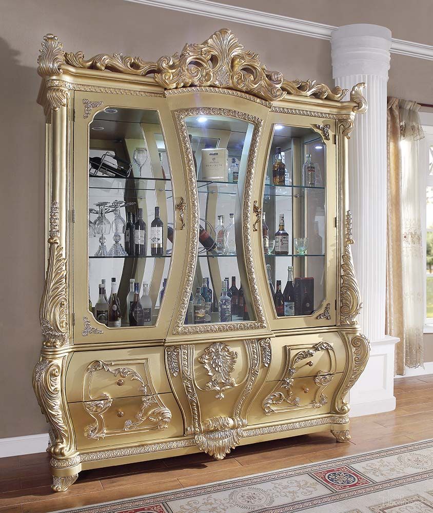 The appearance of Cabriole Curio In Gold designed by ACME in the transitional interior design. This gold piece of furniture  was selected by 1StopBedrooms from Cabriole Collection to add a touch of cosiness and style into your home. Sku: DN01485-1;DN01485-2;DN01485-3;DN01485-4. Material: Wood.