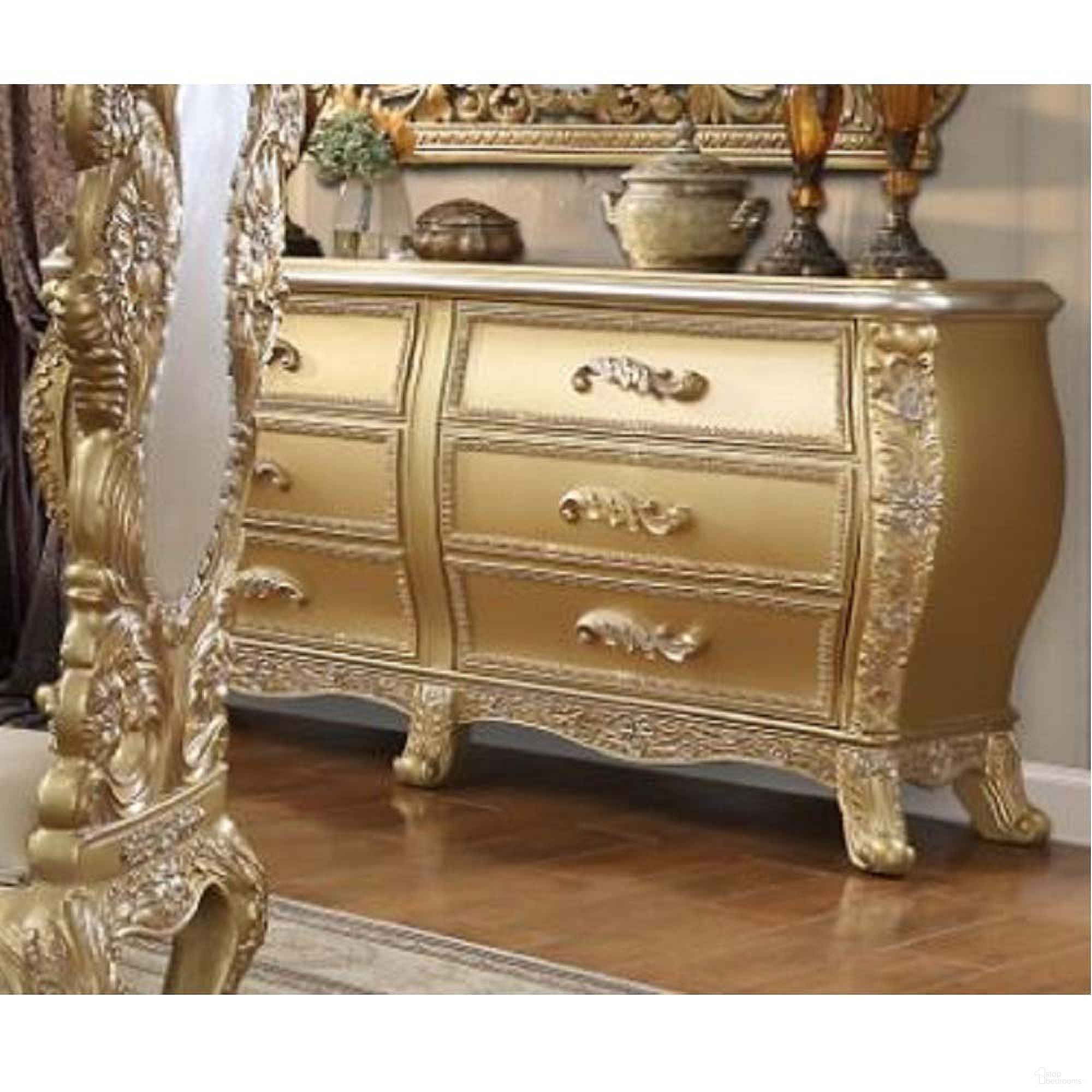 The appearance of Cabriole Server In Gold designed by ACME in the transitional interior design. This gold piece of furniture  was selected by 1StopBedrooms from Cabriole Collection to add a touch of cosiness and style into your home. Sku: DN01486. Material: Wood.