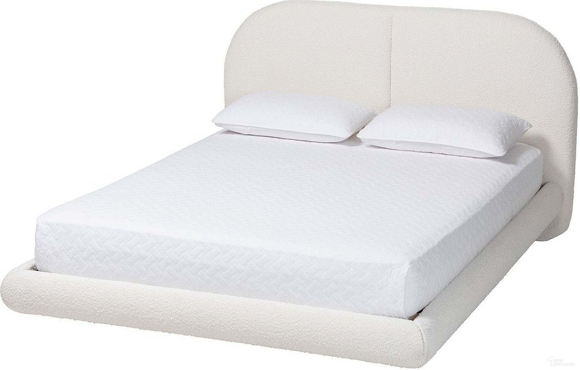 Cachet Floating Queen Platform Bed with Rounded Headboard In Cream and Black