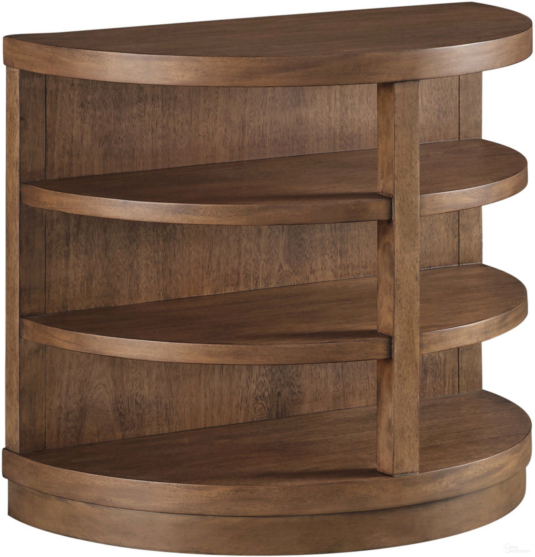 The appearance of Caden Demilune End Table In Spiced Caramel designed by Aspenhome in the modern / contemporary interior design. This caramel piece of furniture  was selected by 1StopBedrooms from Caden Collection to add a touch of cosiness and style into your home. Sku: I3224-9141. Material: Wood.
