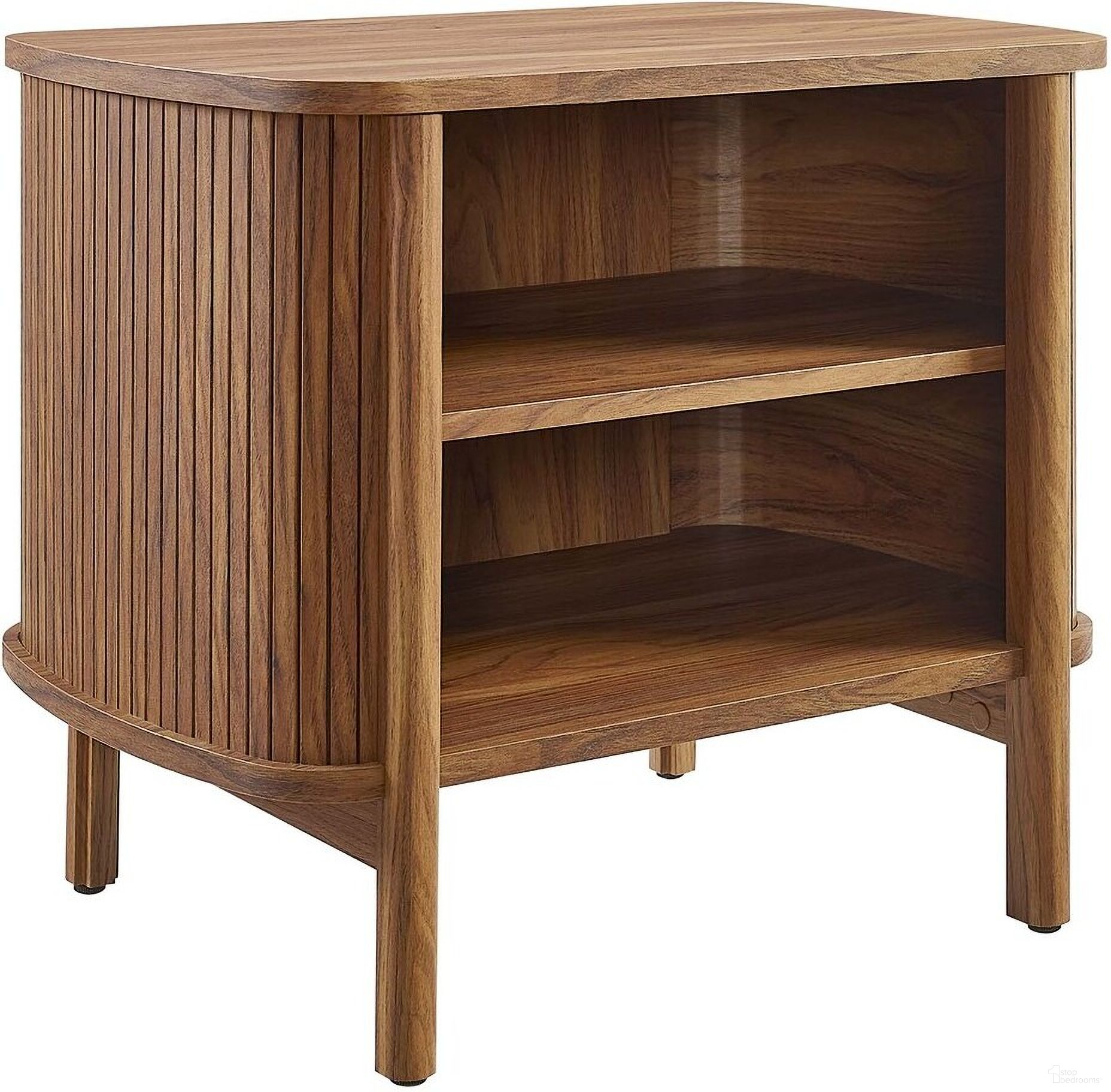 The appearance of Cadence Open Nightstand In Walnut designed by Modway in the modern / contemporary interior design. This walnut piece of furniture was selected by 1StopBedrooms from Cadence Collection to add a touch of cosiness and style into your home. Sku: MOD-7157-WAL. Material: Engineered Wood.