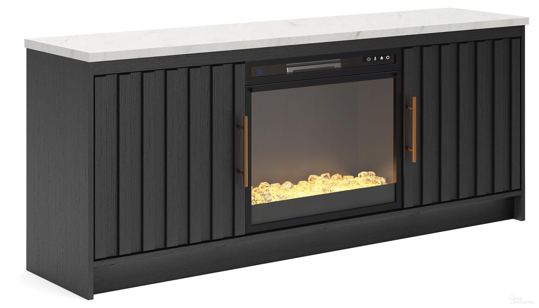 Cadmori 63 Inch TV Stand with Electric Fireplace In Black and White