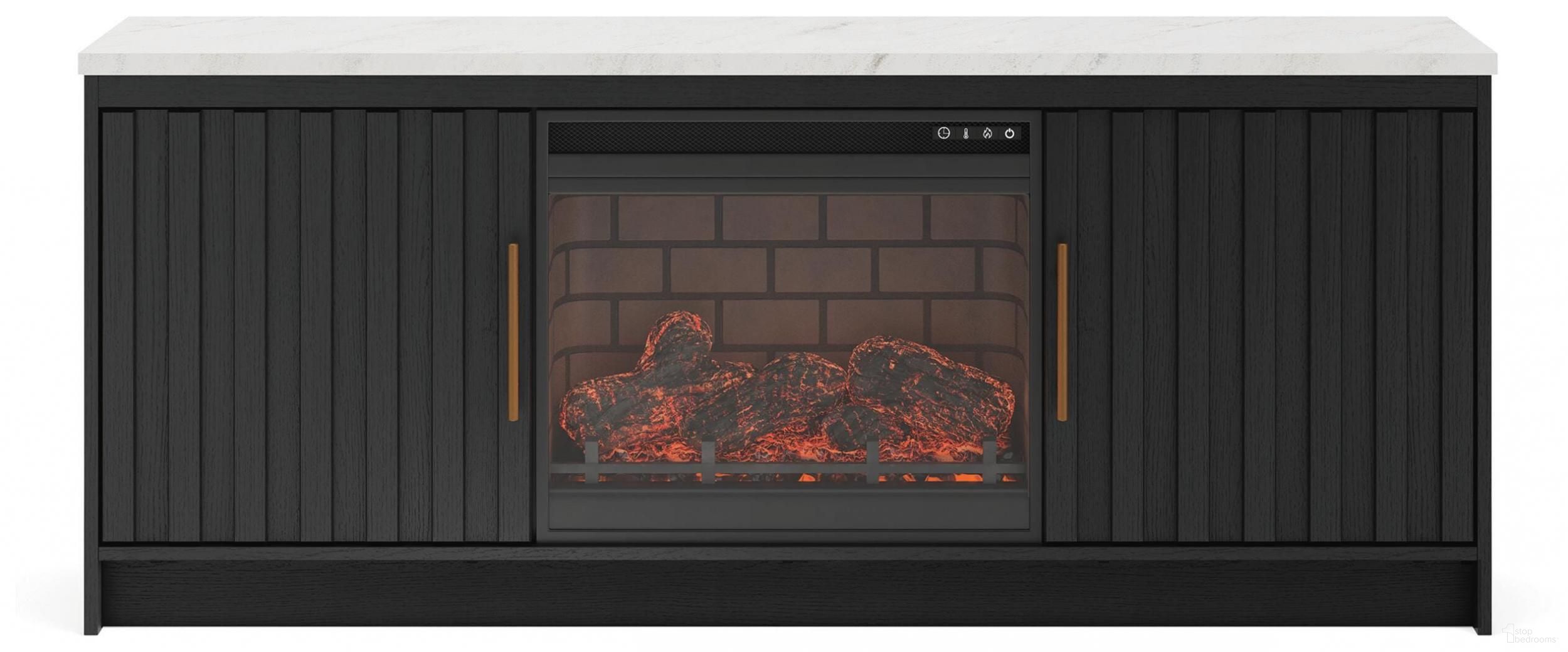 Cadmori 63 Inch TV Stand with Electric Fireplace In Black and White