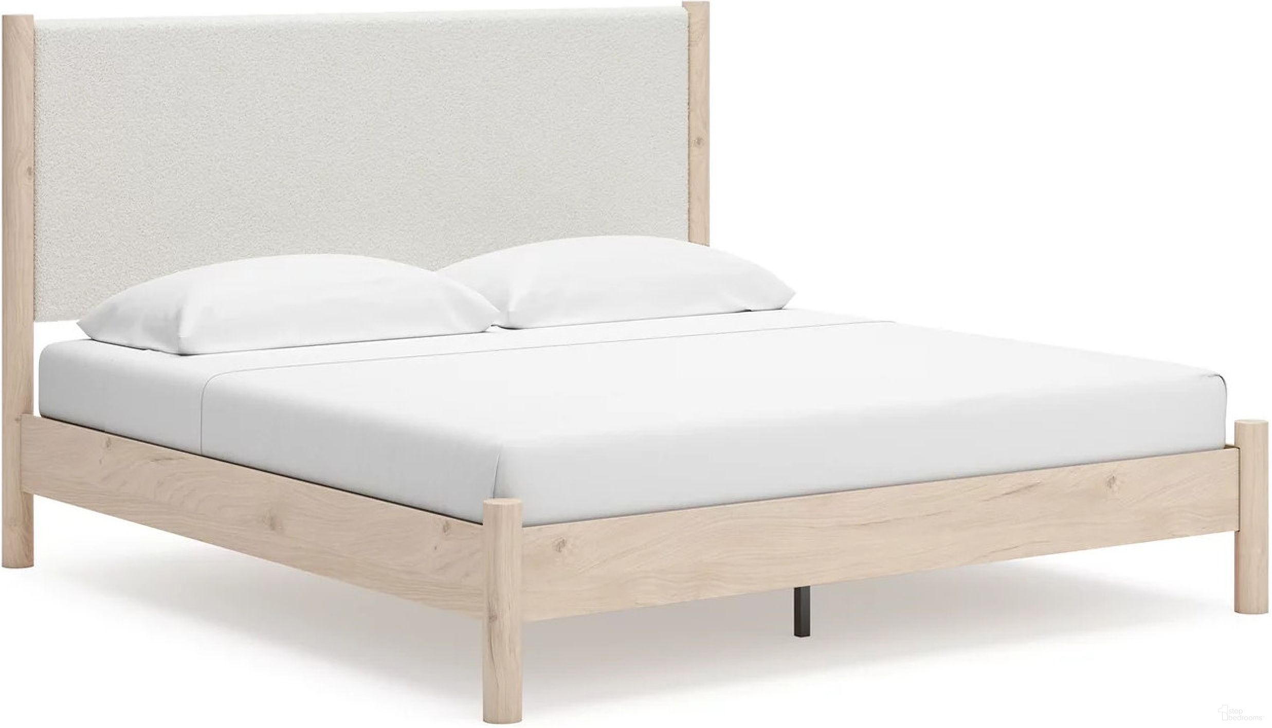 The appearance of Cadmori King Upholstered Panel Bed In Two-tone designed by Signature Design by Ashley in the transitional interior design. This two-tone piece of furniture  was selected by 1StopBedrooms from Cadmori Collection to add a touch of cosiness and style into your home. Sku: B100-14;B2615-56;B2615-58. Bed Type: Panel Bed. Material: Fabric. Bed Size: King.