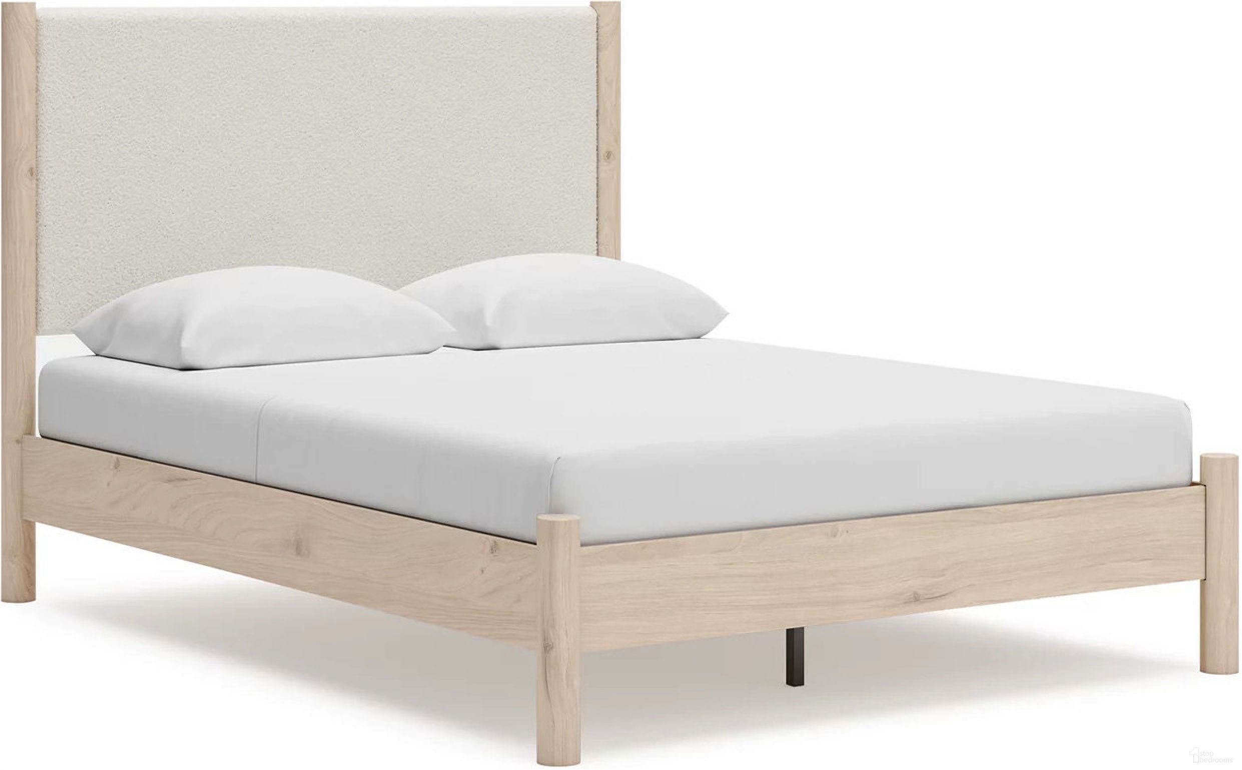 The appearance of Cadmori Queen Upholstered Panel Bed In Two-tone designed by Signature Design by Ashley in the transitional interior design. This two-tone piece of furniture was selected by 1StopBedrooms from Cadmori Collection to add a touch of cosiness and style into your home. Sku: B100-13;B2615-54;B2615-57. Bed Type: Panel Bed. Material: Fabric. Bed Size: Queen.