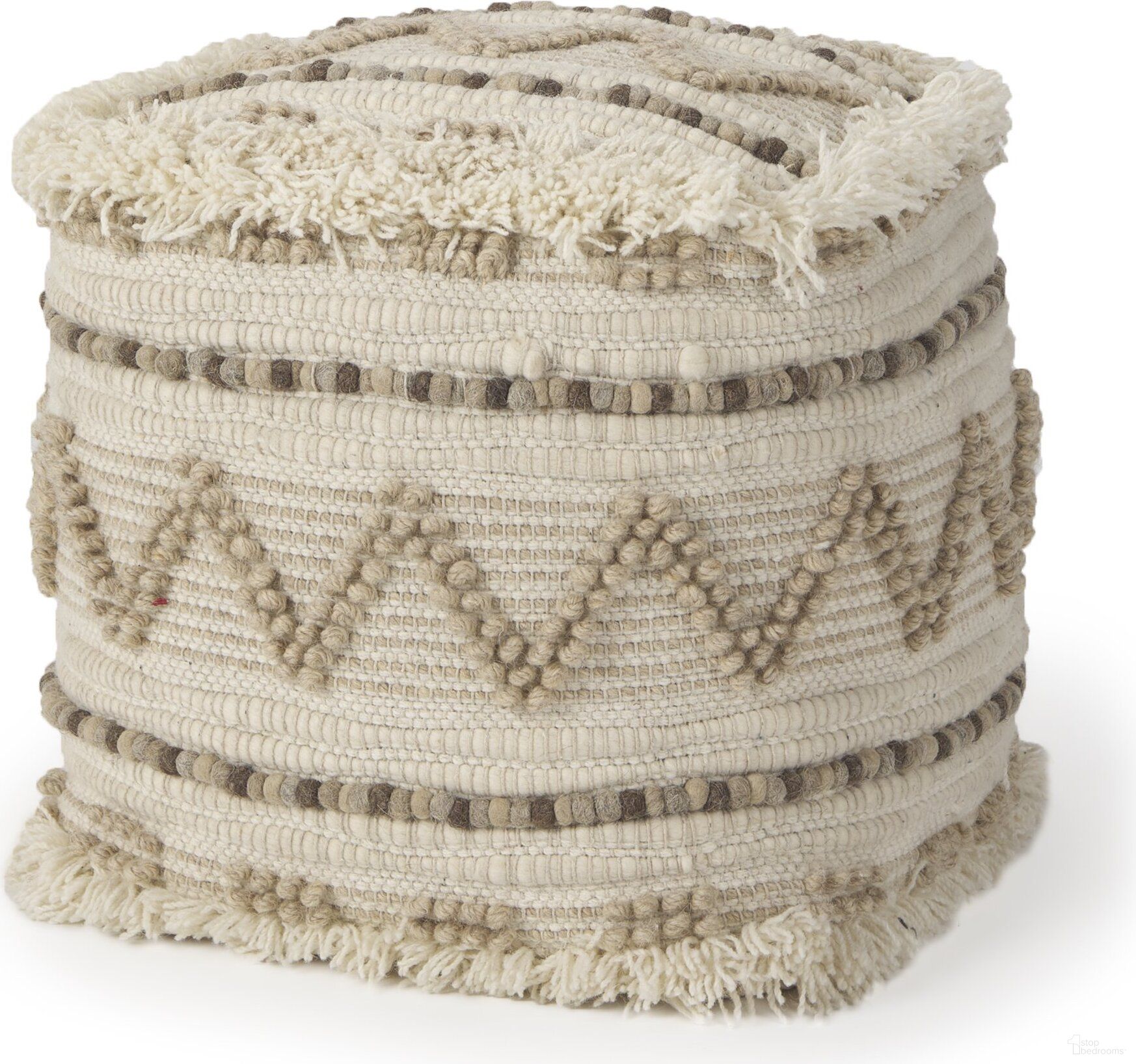 The appearance of Caela Wool Cotton and Felt Popcorn Stitch Square Pouf In Beige and Brown designed by Mercana in the transitional interior design. This beige and brown piece of furniture  was selected by 1StopBedrooms from Caela Collection to add a touch of cosiness and style into your home. Sku: 67585. Material: Wool.