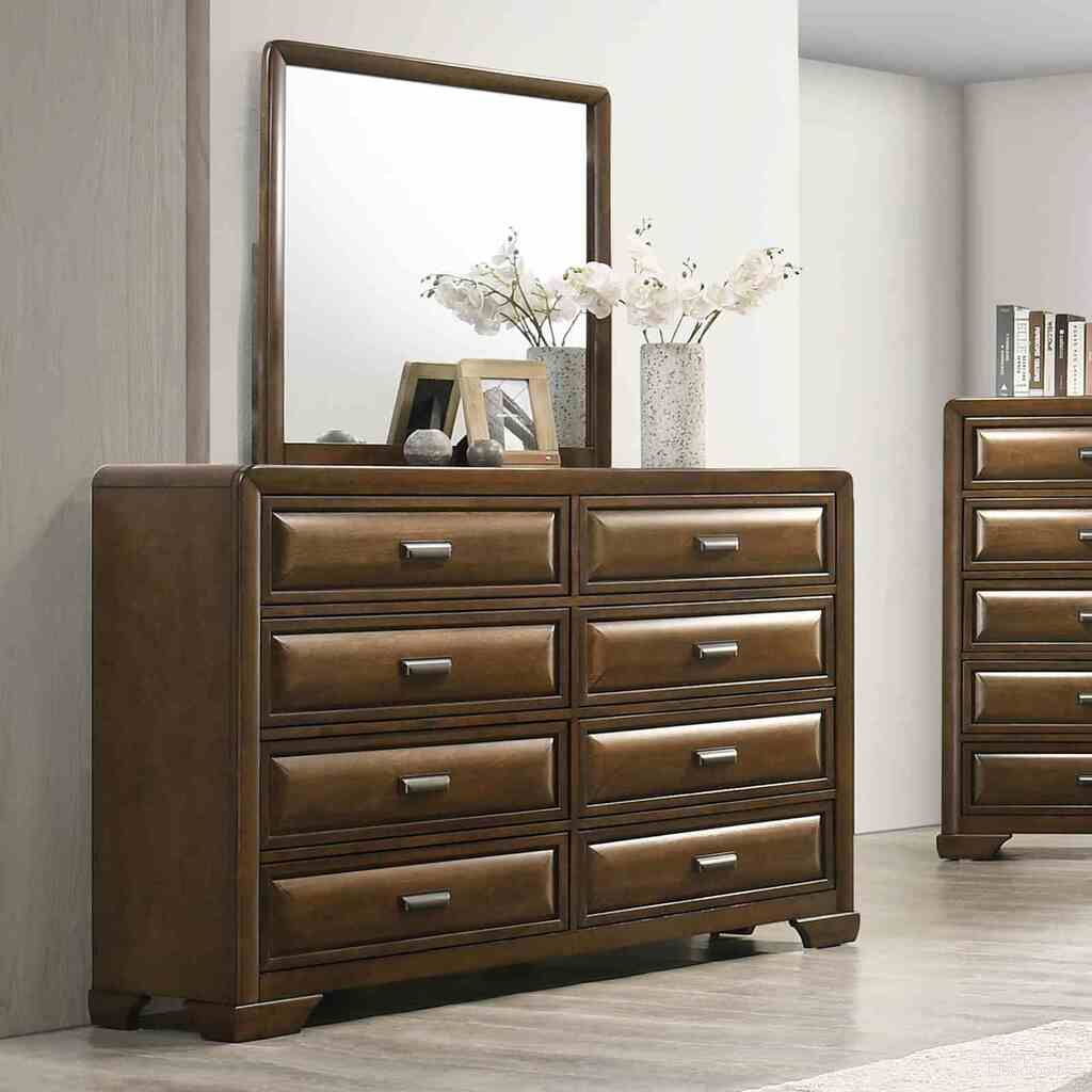 The appearance of Caerwys Dresser In Brown designed by Furniture of America in the transitional interior design. This brown piece of furniture was selected by 1StopBedrooms from Caerwys Collection to add a touch of cosiness and style into your home. Sku: FM7231BR-D. Material: Solid Wood.