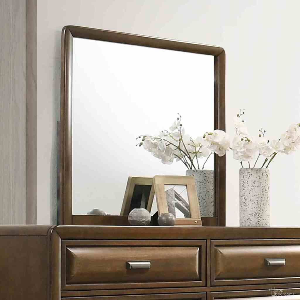 The appearance of Caerwys Mirror In Brown designed by Furniture of America in the transitional interior design. This brown piece of furniture was selected by 1StopBedrooms from Caerwys Collection to add a touch of cosiness and style into your home. Sku: FM7231BR-M. Material: Solid Wood.